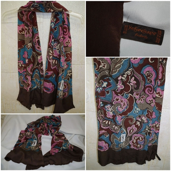 YVES SAINT LAURENT YSL VINTAGE 100% SILK SCARF OBLONG JAPAN
